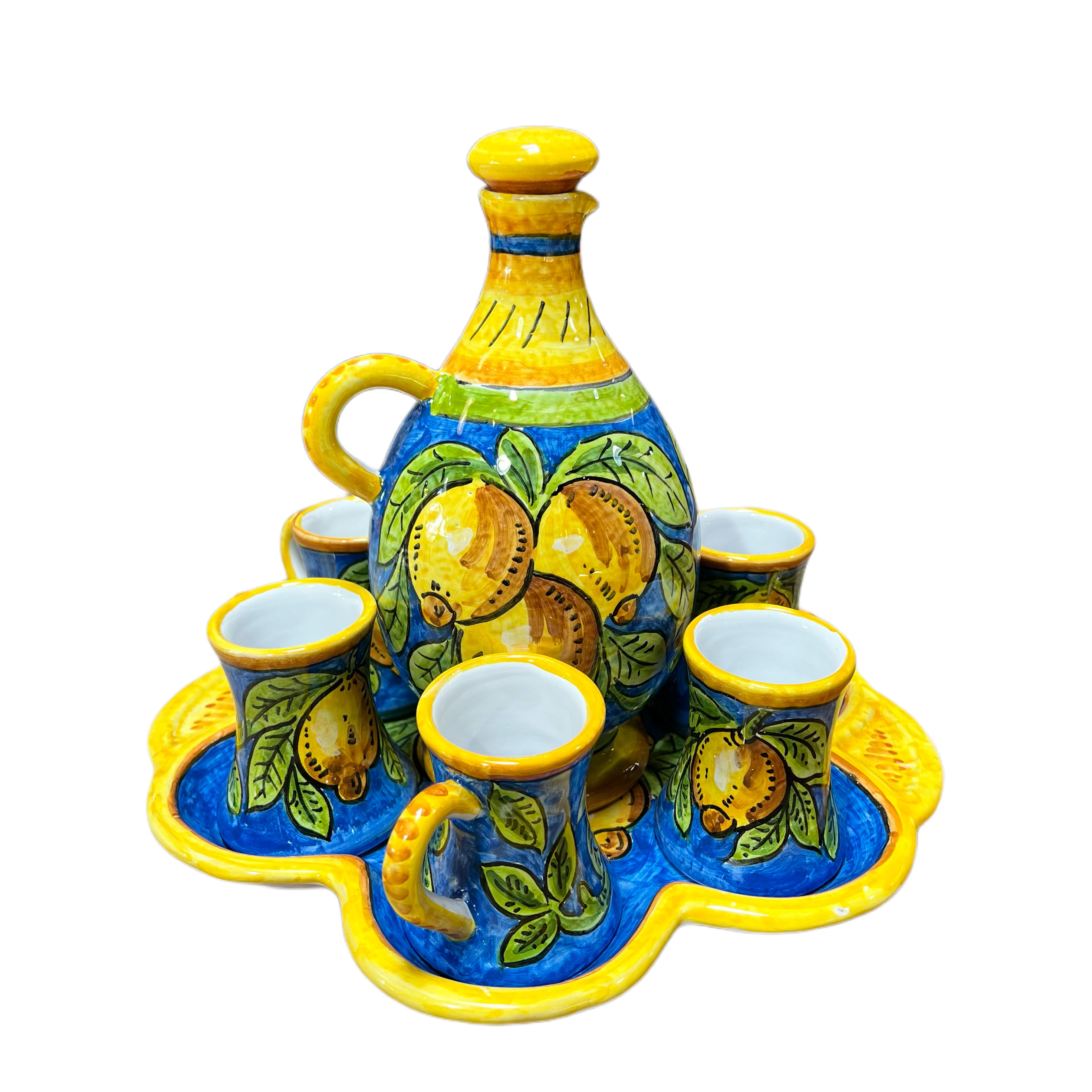 Italian Ceramic Limoncello Pottery Set Tray Lemon Design - Hand Painted  Limoncello Liqueur Shot Glasses for Kitchen - Made in ITALY Tuscany 