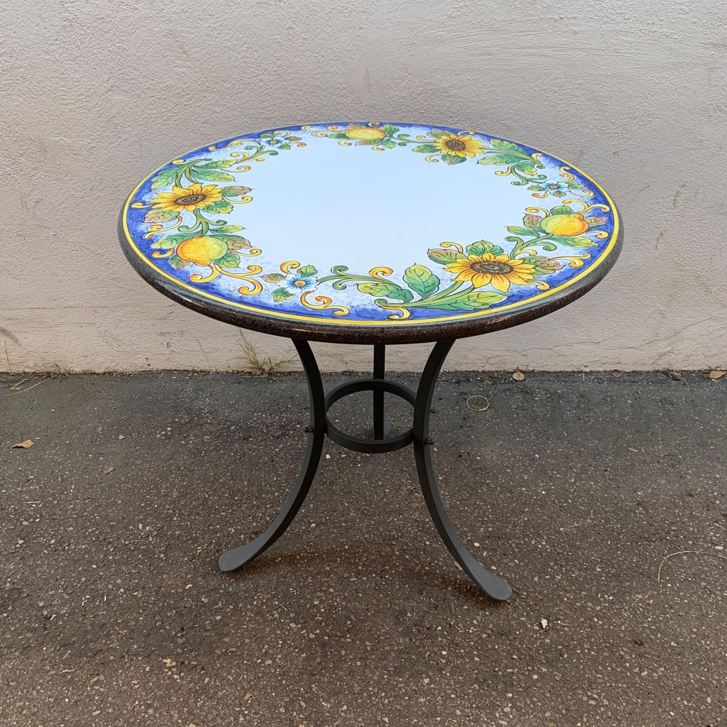 31.5" Italian Volcanic Table lemons and sunflowers Italian Pottery