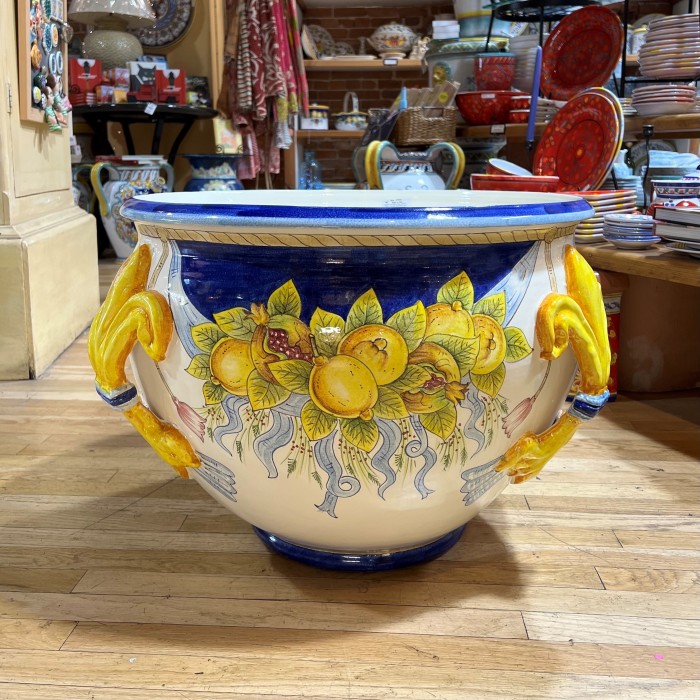 Lemon and Pomegranate Cachepot with Handles