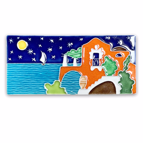 Horizontal Amalfi Village Tile, hand-made and hand-painted in Italy