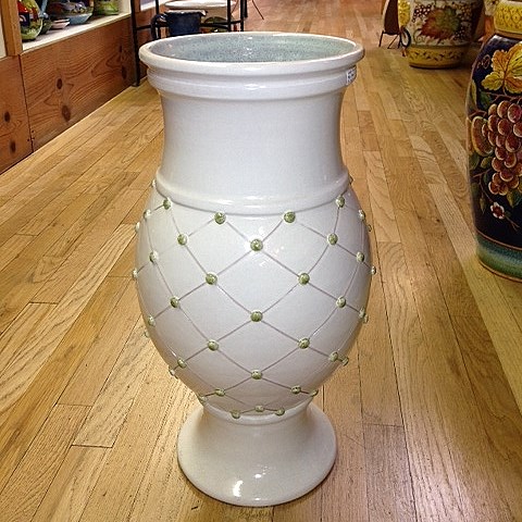 Umbrella Stand - Cream with Green Dots