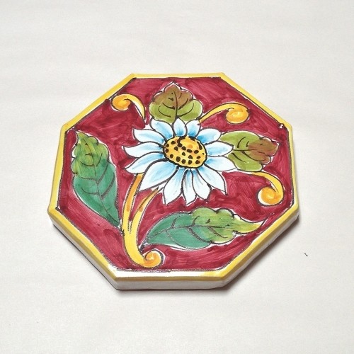 Octagonal Red Daisy Tile