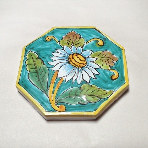 Octagonal Turquoise Daisy Tile