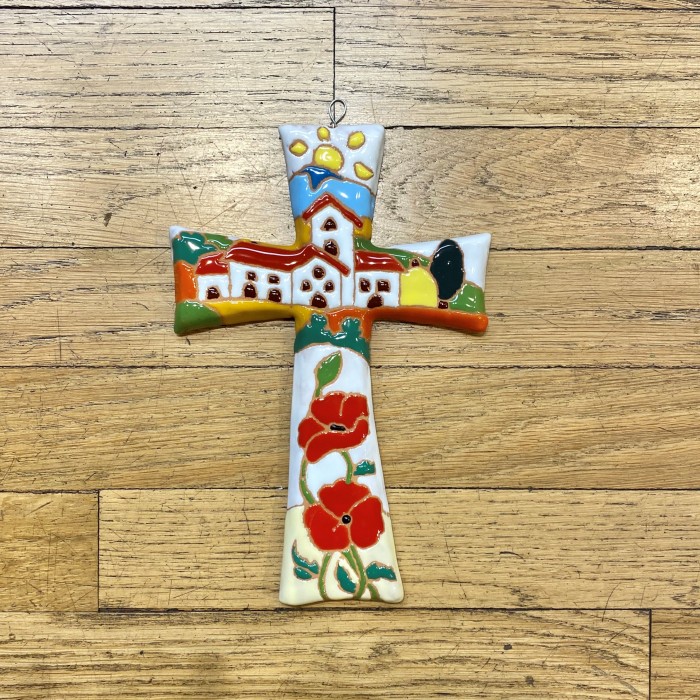 Hand Etched Relief Cross - Small Daytime Scene