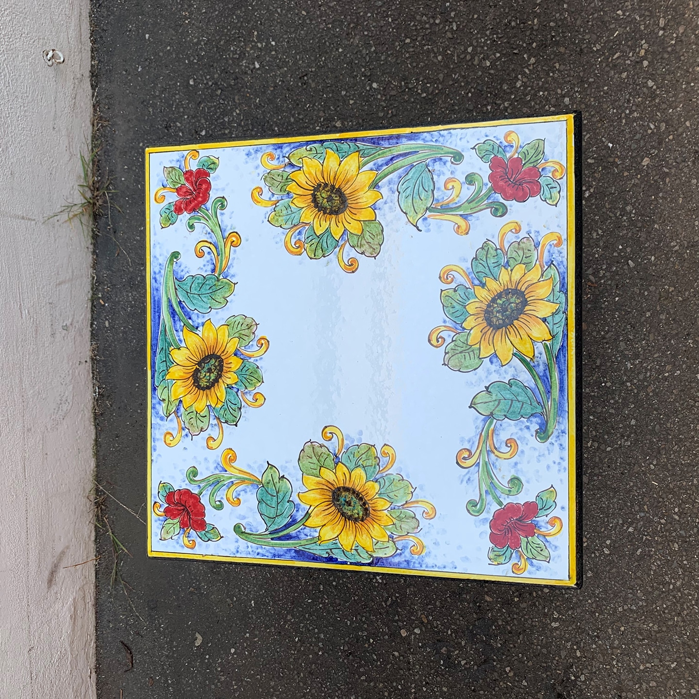 20'' Square Italian Volcanic Table - Sunflowers and Poppies - Image 2