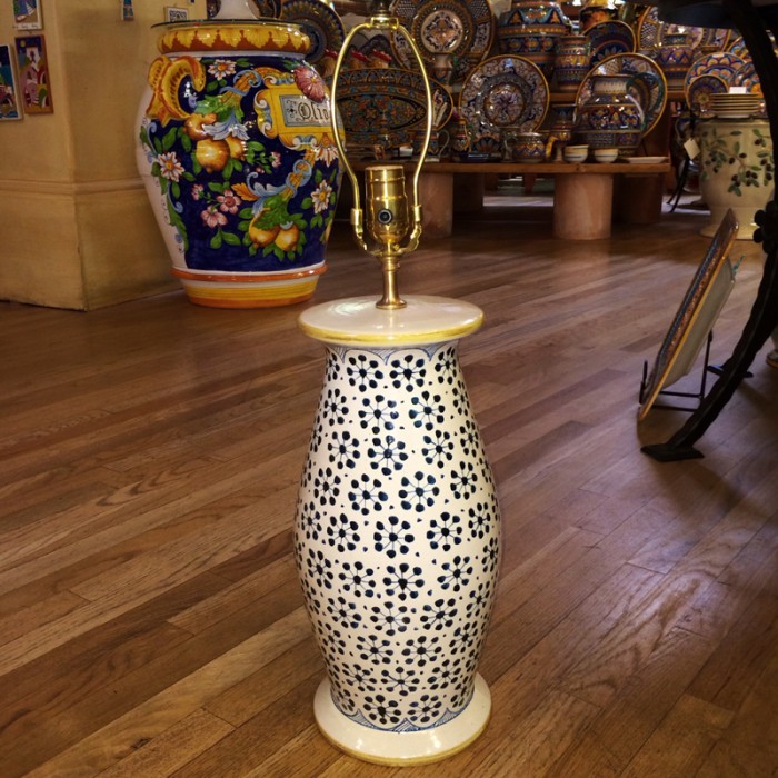 Handmade Tuscan Lamp - Off-White with Blue Starbursts