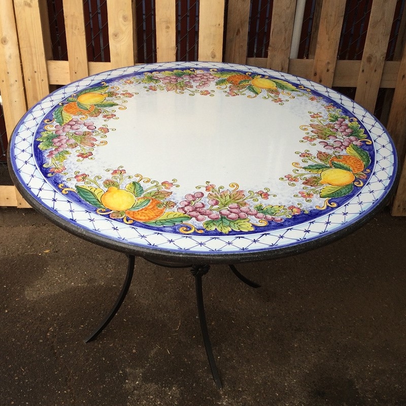 43'' Italian Volcanic Stone Table Mixed Fruit on Blue