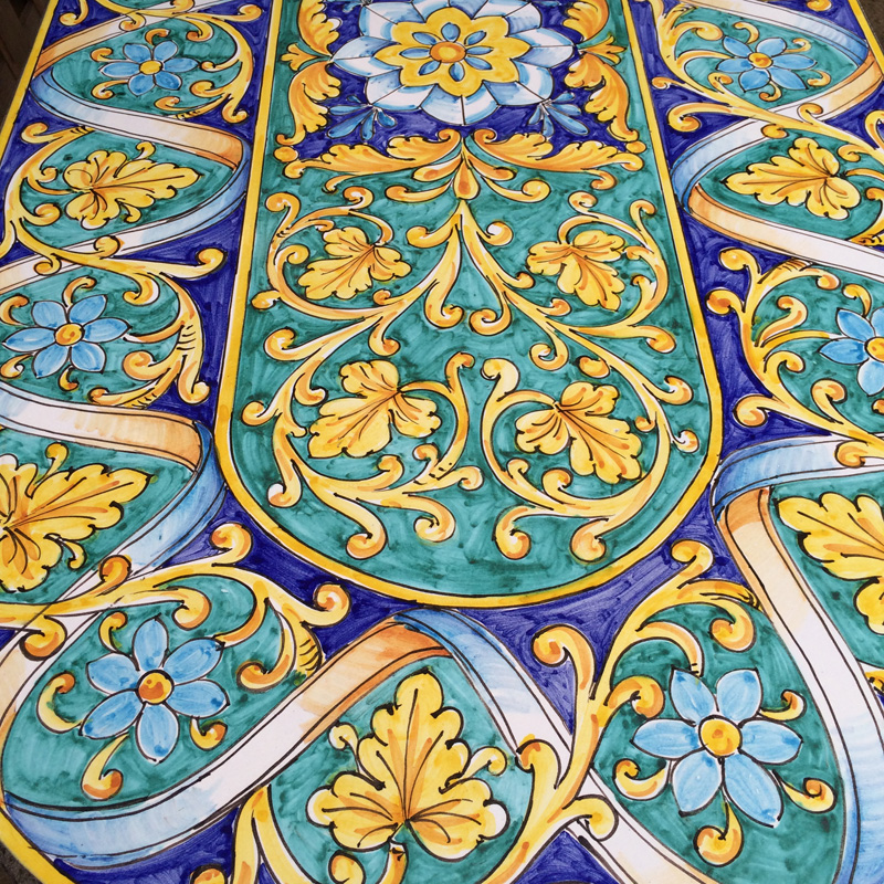 55'' x 27.5'' Italian Volcanic Stone Table Oval Full Leaf Design