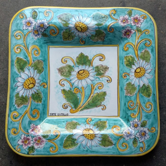 Large Square Platter - Turquoise Daisy