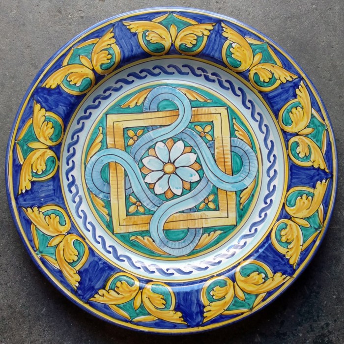 Large Round Platter - Geometric Blue Flower