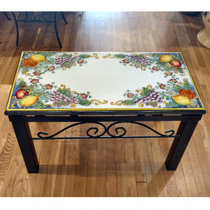 31.5'' x 16.5" Italian Volcanic Outdoor Bench with Iron Base - Mixed Fruit on White - Image 3