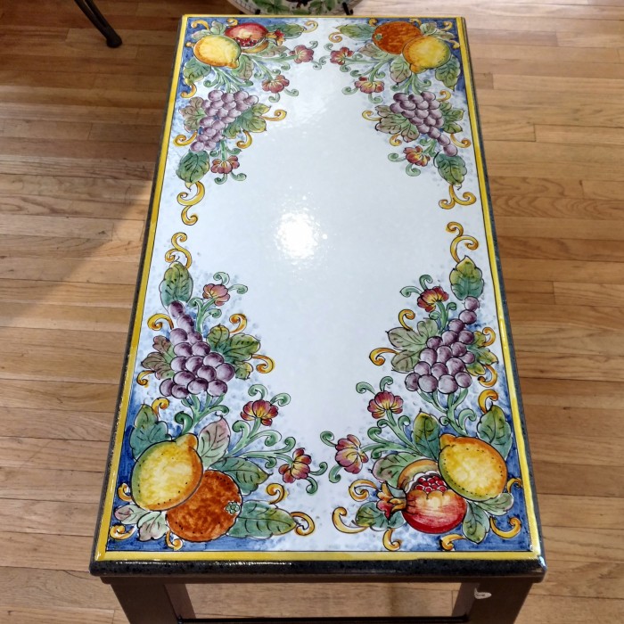31.5'' x 16.5" Italian Volcanic Outdoor Bench with Iron Base - Mixed Fruit on White - Image 4