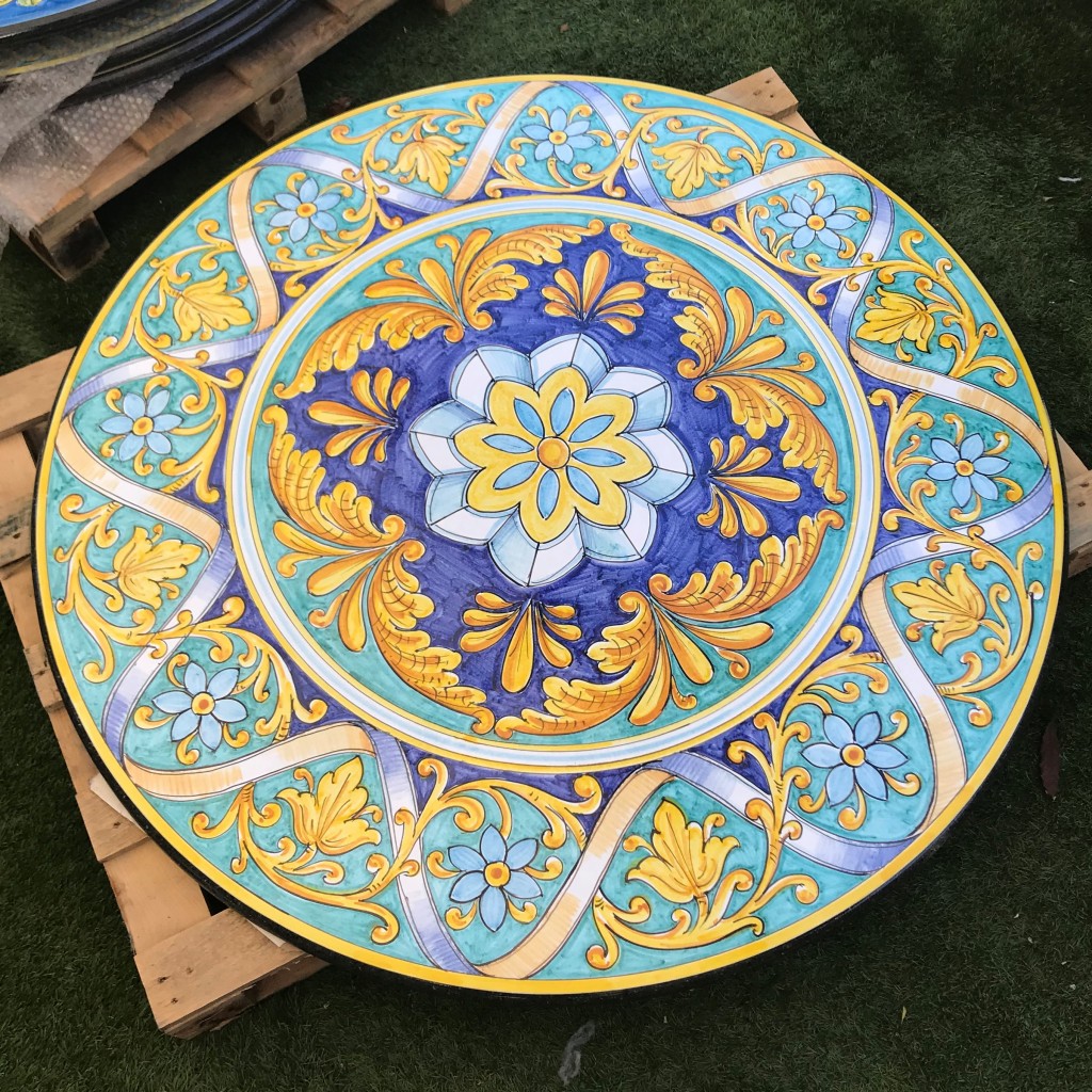 47" Italian Volcanic Table Geometric Design Italian Pottery Outlet