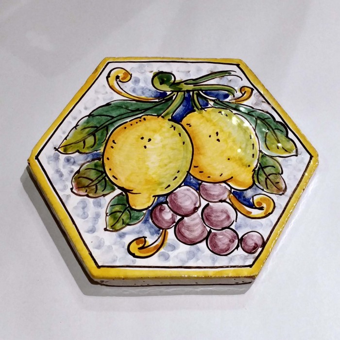 Hexagonal Lemon and Grapes Tile