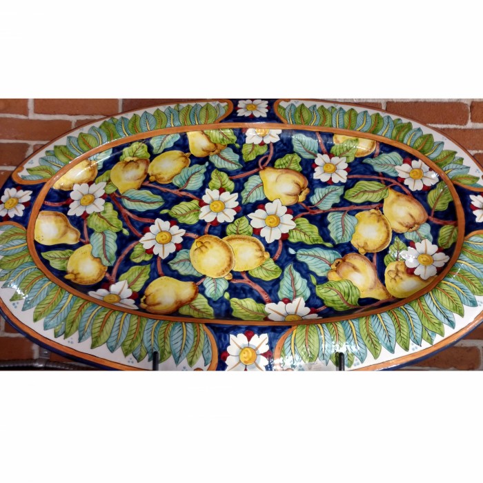 Large Oval Lemons and Pears Hand Painted Platter - Image 8