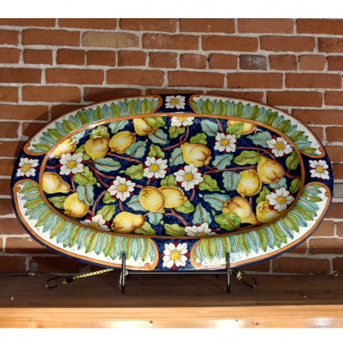 Large Oval Lemons and Pears Hand Painted Platter - Image 7