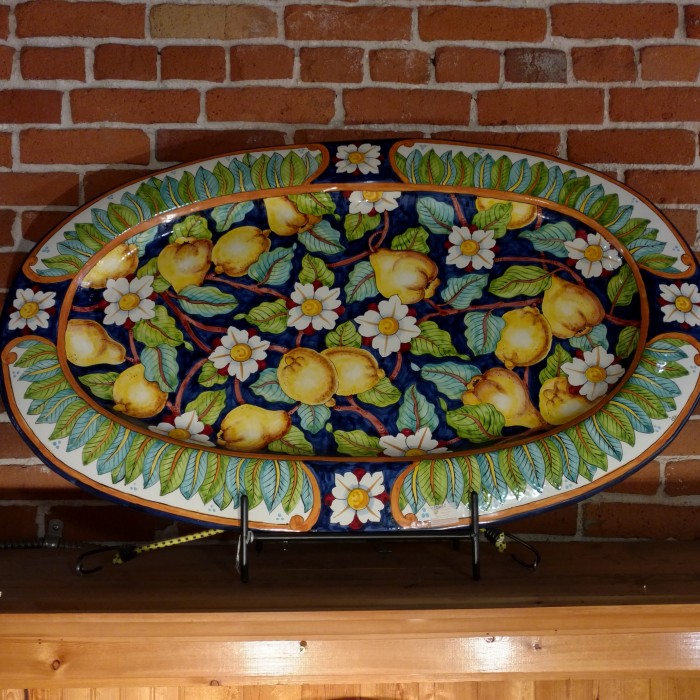 Large Oval Lemons and Pears Hand Painted Platter - Image 6
