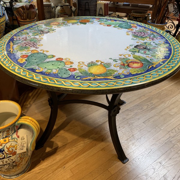 47″ Italian Volcanic Outdoor Table with Iron Base Cactus and fruits