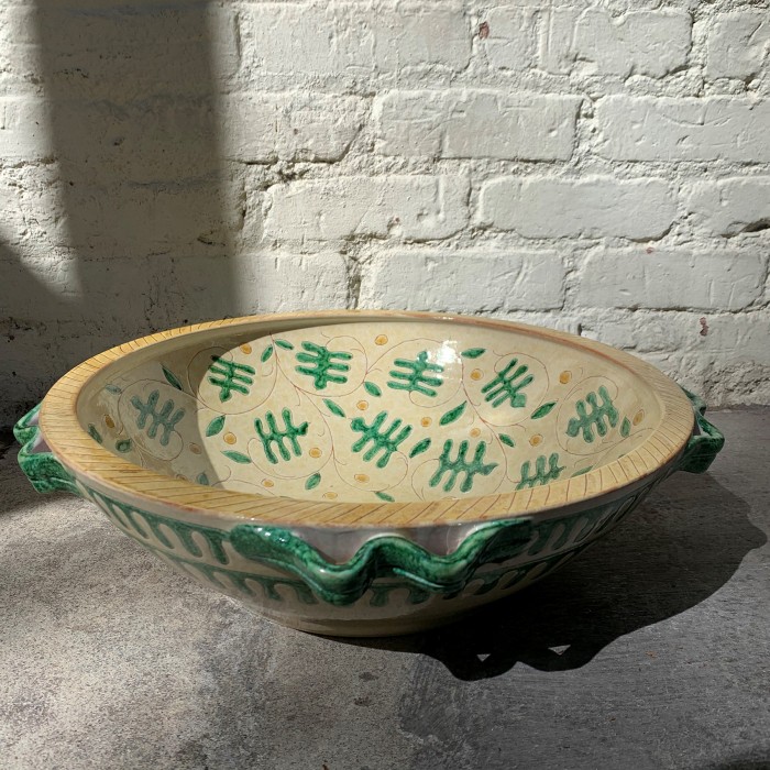 Tuscan Centerpiece Bowl Beige with Green