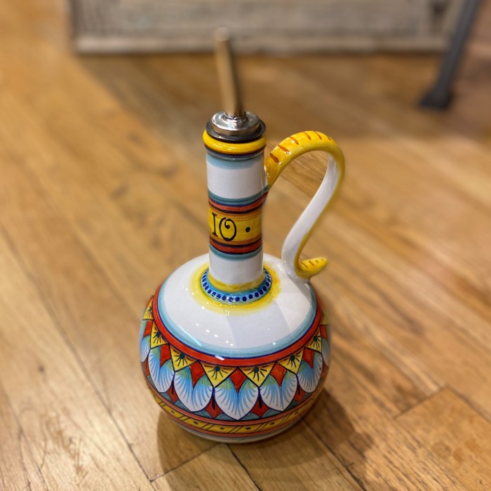 Turquoise and Red Deruta Oil Bottle - Image 2