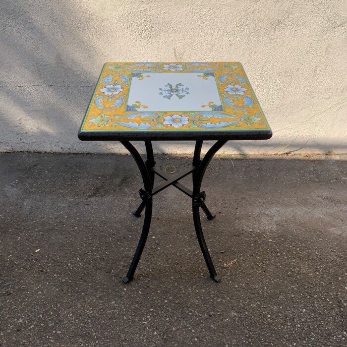 20” Square Italian Volcanic Table – New Leaves and flowers on Yellow
