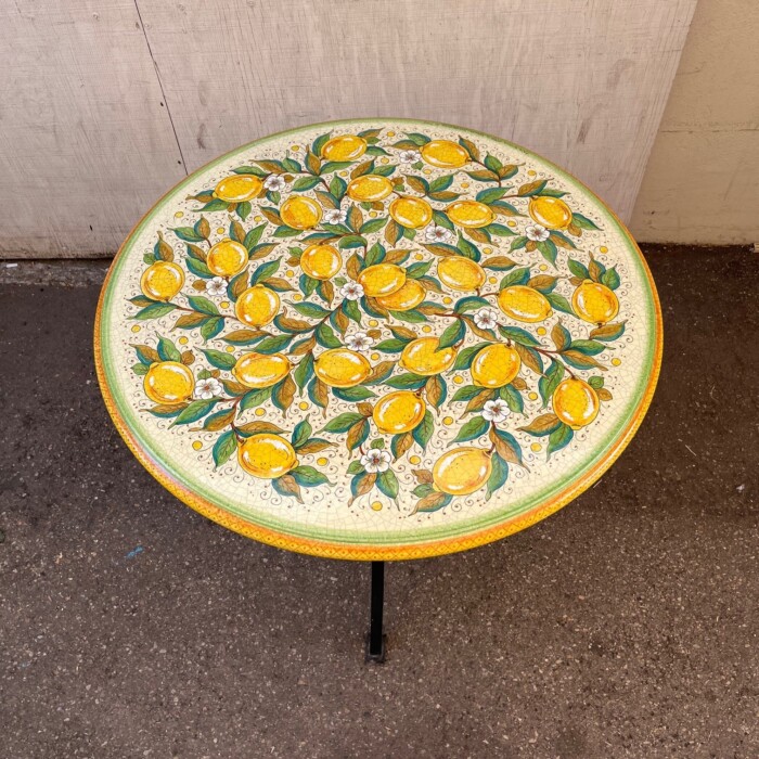 37″ Italian Stone Table – Lemon on Beige - Image 2