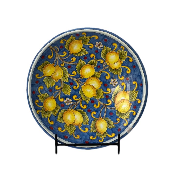 Ornato Round Platter - Blue with Lemons