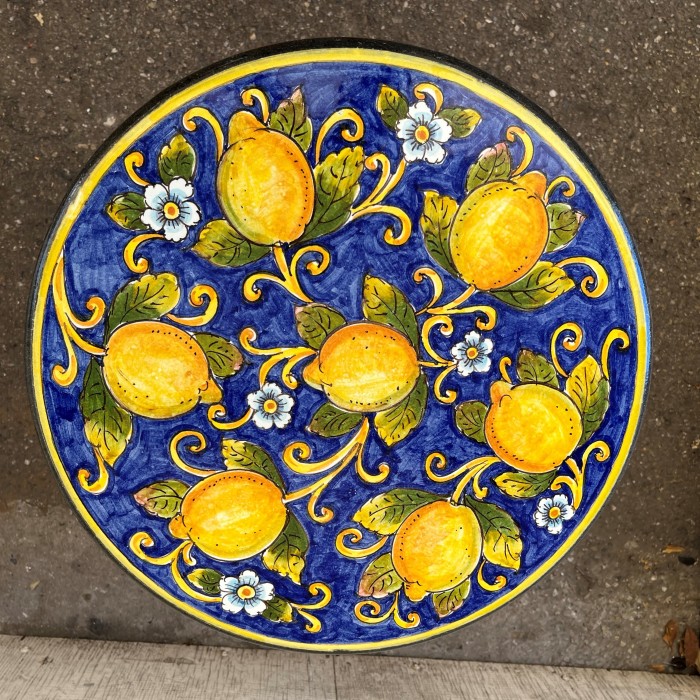 20'' Italian Volcanic Table - Full Lemons on Blue - Image 3