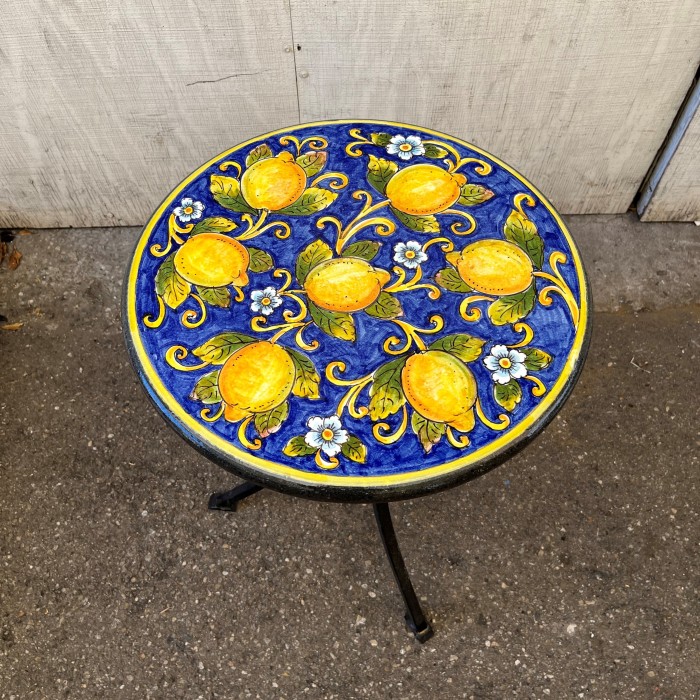 20'' Italian Volcanic Table - Full Lemons on Blue - Image 2