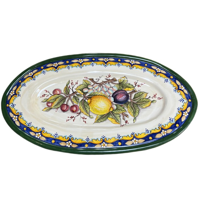 Oval Platter with Mixed Fruit and a Geometric Border