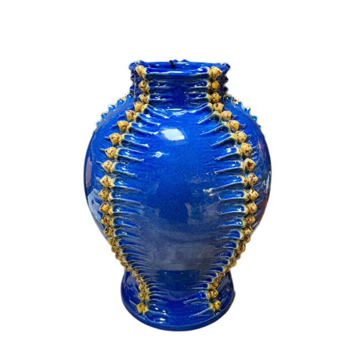Blue Tuscan Vase with Gold "Vertebrae"