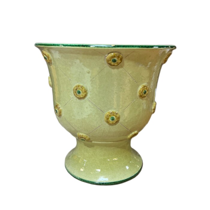 Light Green Footed Cachepot with Applied Flowers