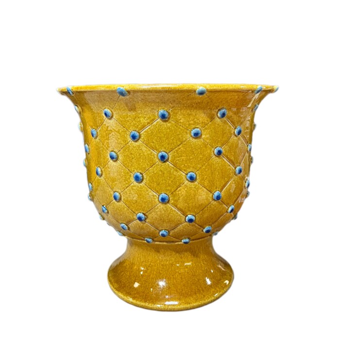 Caramel Footed Cachepot with Blue Dots
