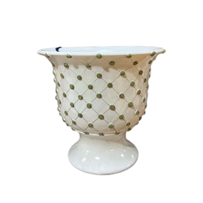 Off-white Footed Cachepot with Green Dots