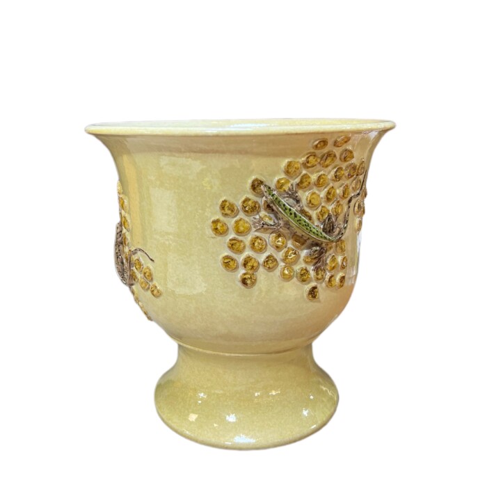 Beige Footed Cachepot with Applied Lizards