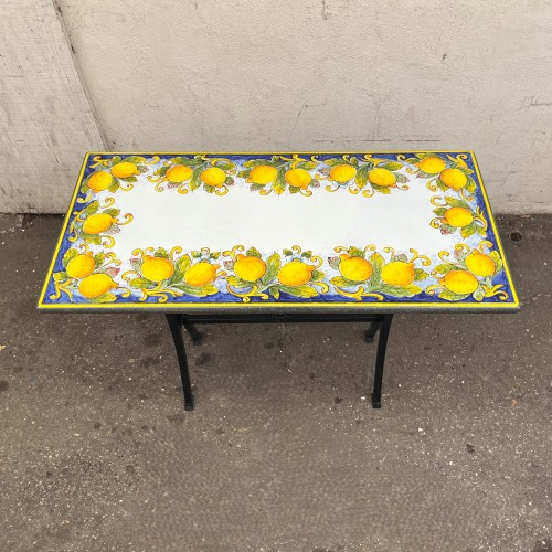 47" x 24'' Italian Volcanic Table - Lemons on Blue