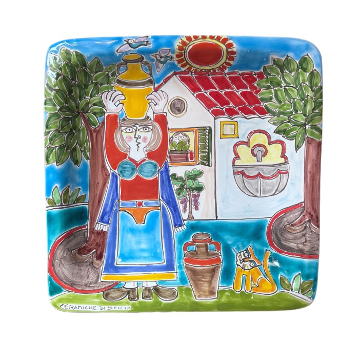 De Simone Square Platter - Woman with Cat