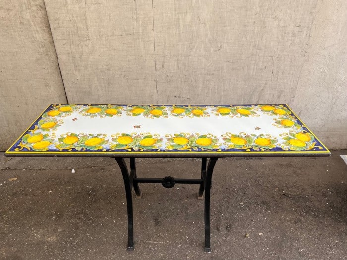 63" x 24'' Italian Volcanic Table - Lemons on White with Butterflies - Image 2