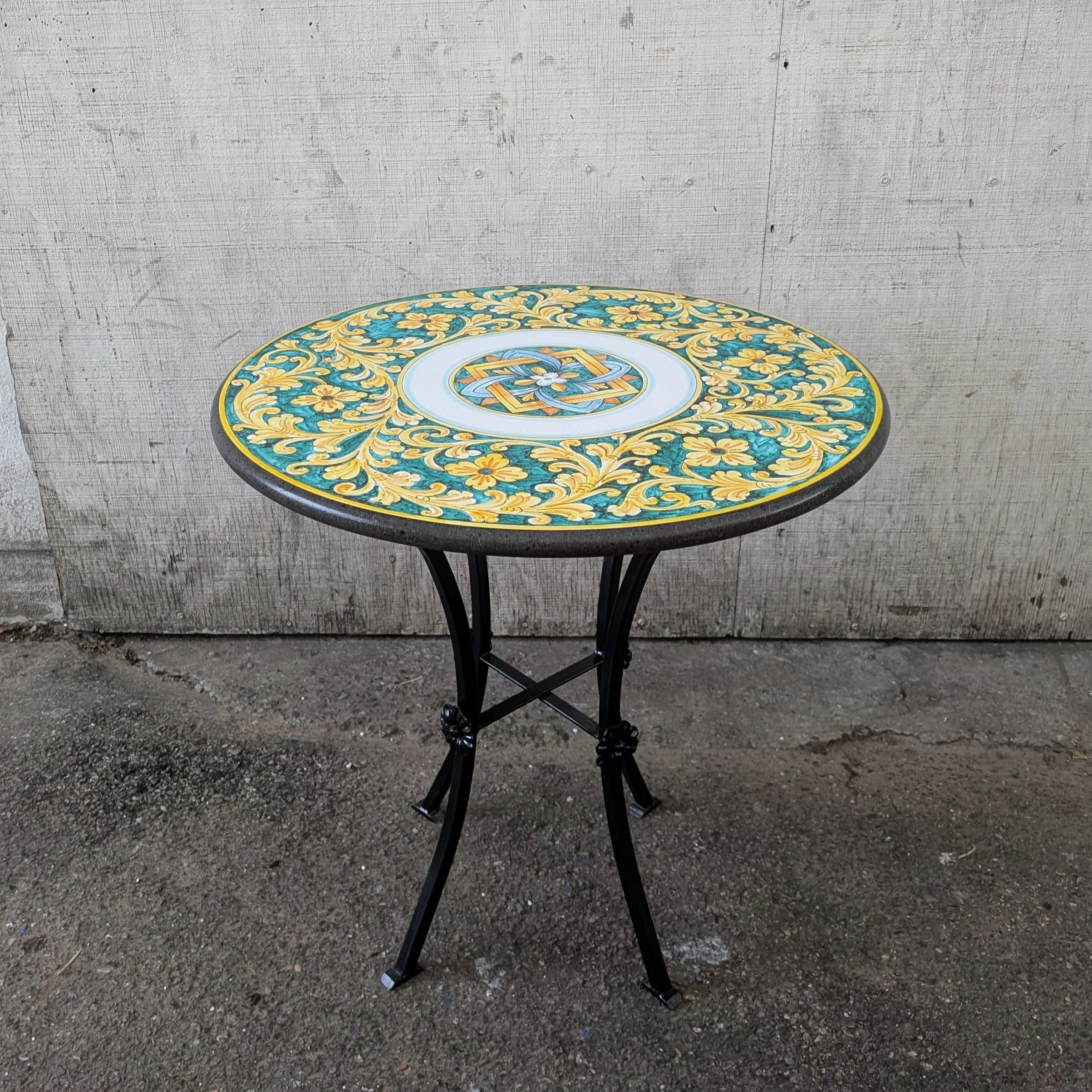 31.5" Italian Volcanic Table - Leaves on Green - Image 2