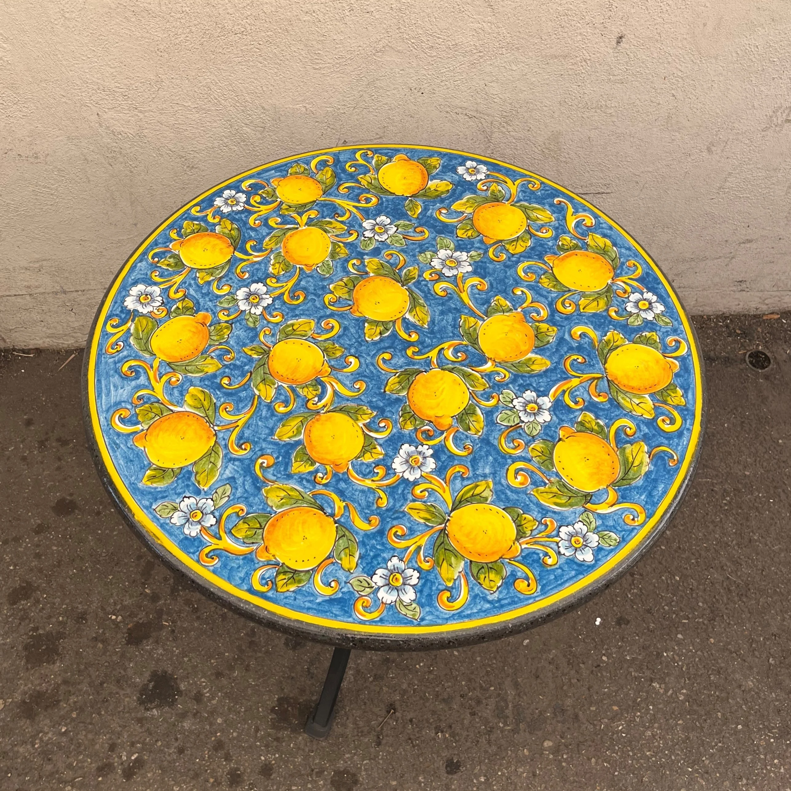 31.5″ Italian Volcanic Table – Lemons on Medium Blue