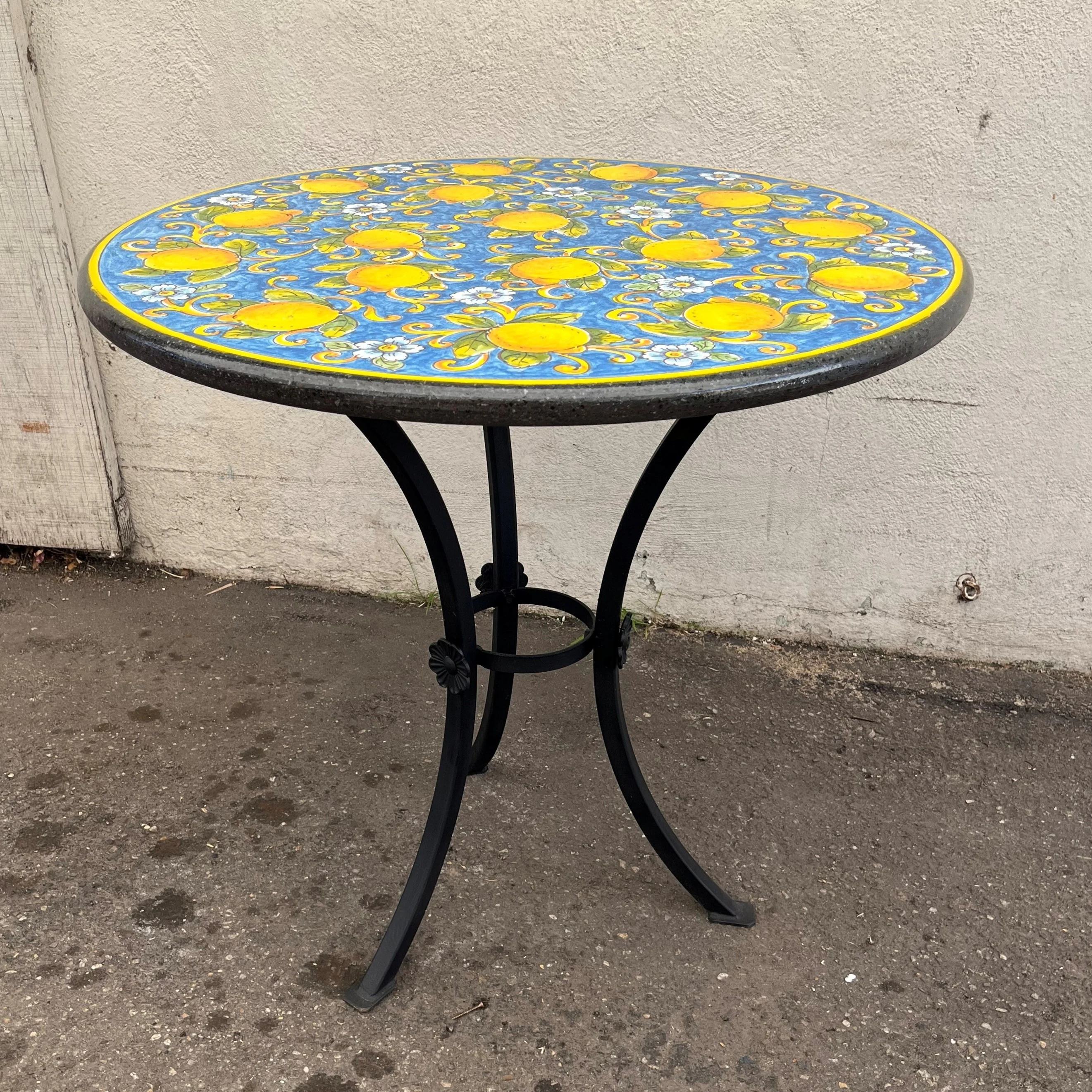 31.5″ Italian Volcanic Table – Lemons on Medium Blue - Image 2