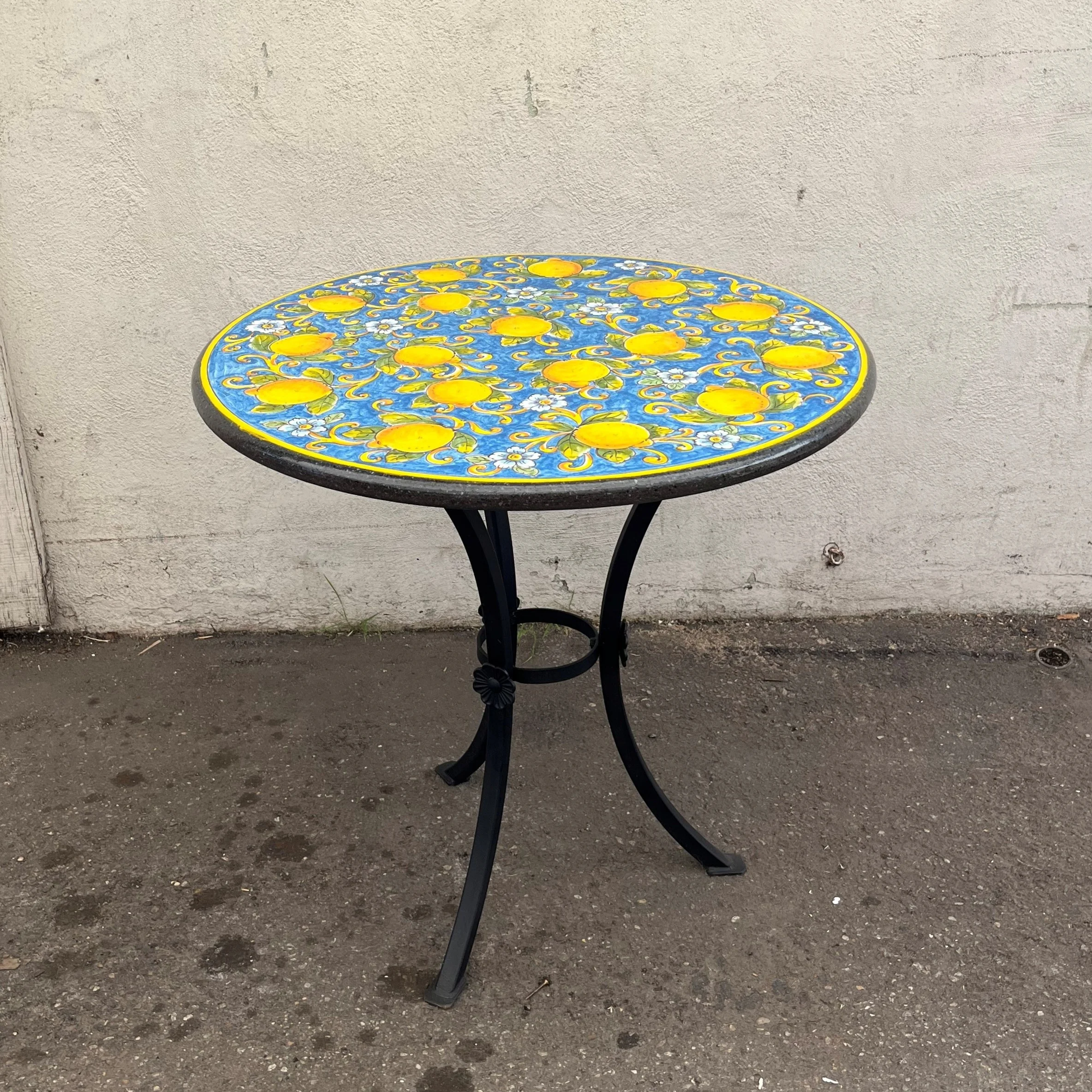 31.5″ Italian Volcanic Table – Lemons on Medium Blue - Image 3