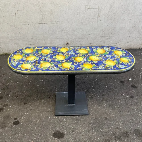 39"x16" Italian Volcanic Coffee Table-Full Lemons on Blue